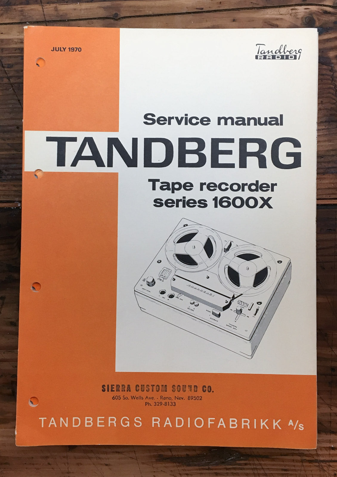 Tandberg Model 1600X 1600 X Tape Recorder Service Manual *Original*