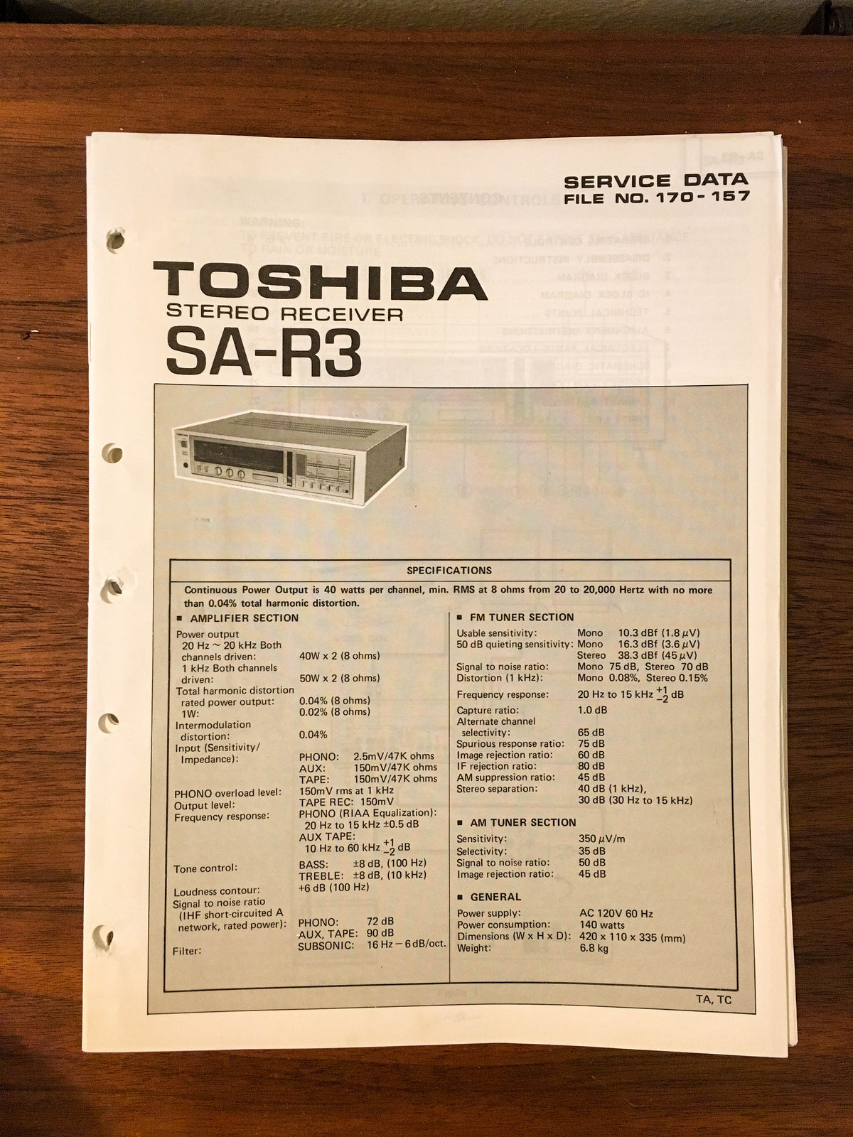 Toshiba SA-R3 Amplifier Service Manual *Original*