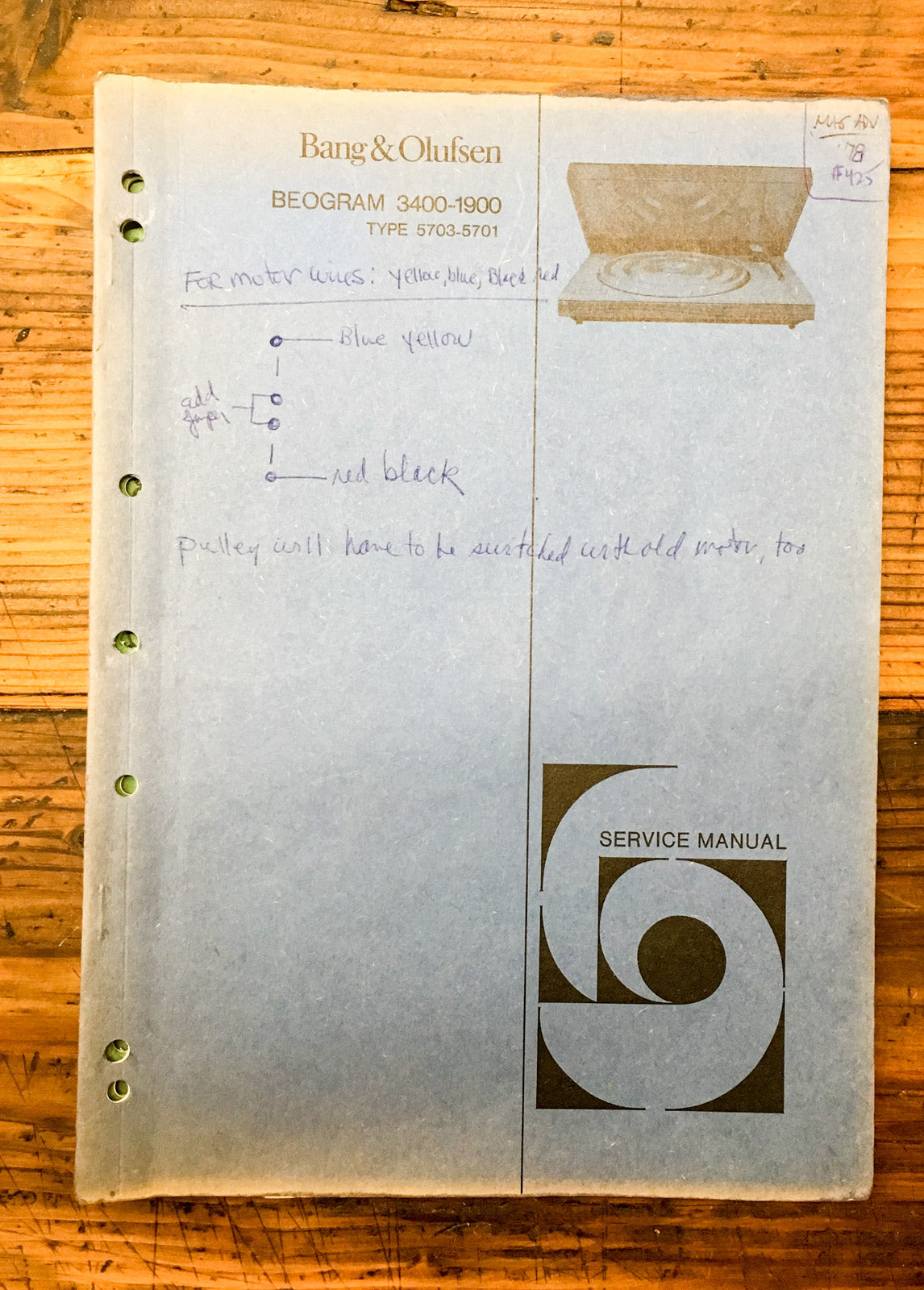 B&O Bang Olufsen Beogram 3400 / 1900 Turntable Service Manual *Orig*