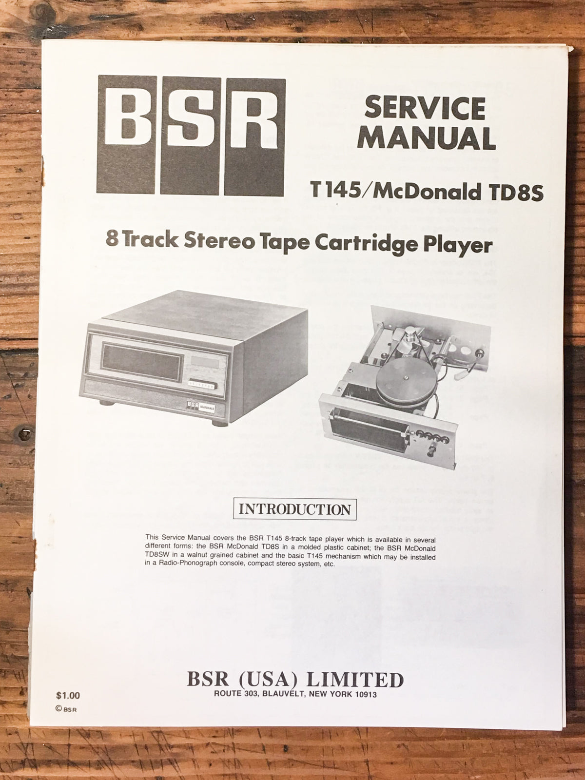 BSR T145 McDonald TD8S 8 Track Service Manual *Original*
