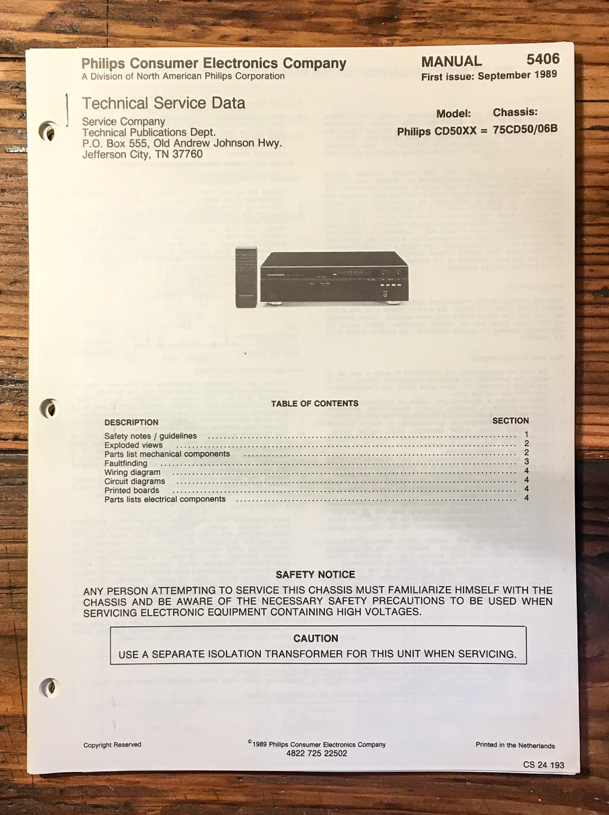 Philips CD50 CD-50 CD Player Service Manual *Original*