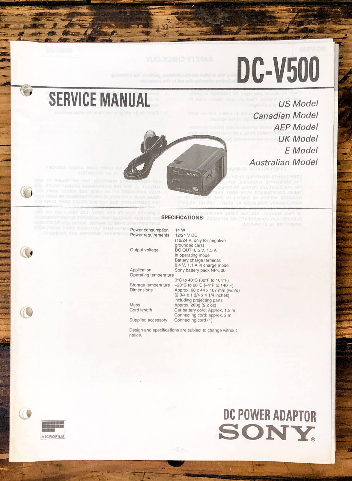 Sony DC-V500 Charger Service Manual *Original*