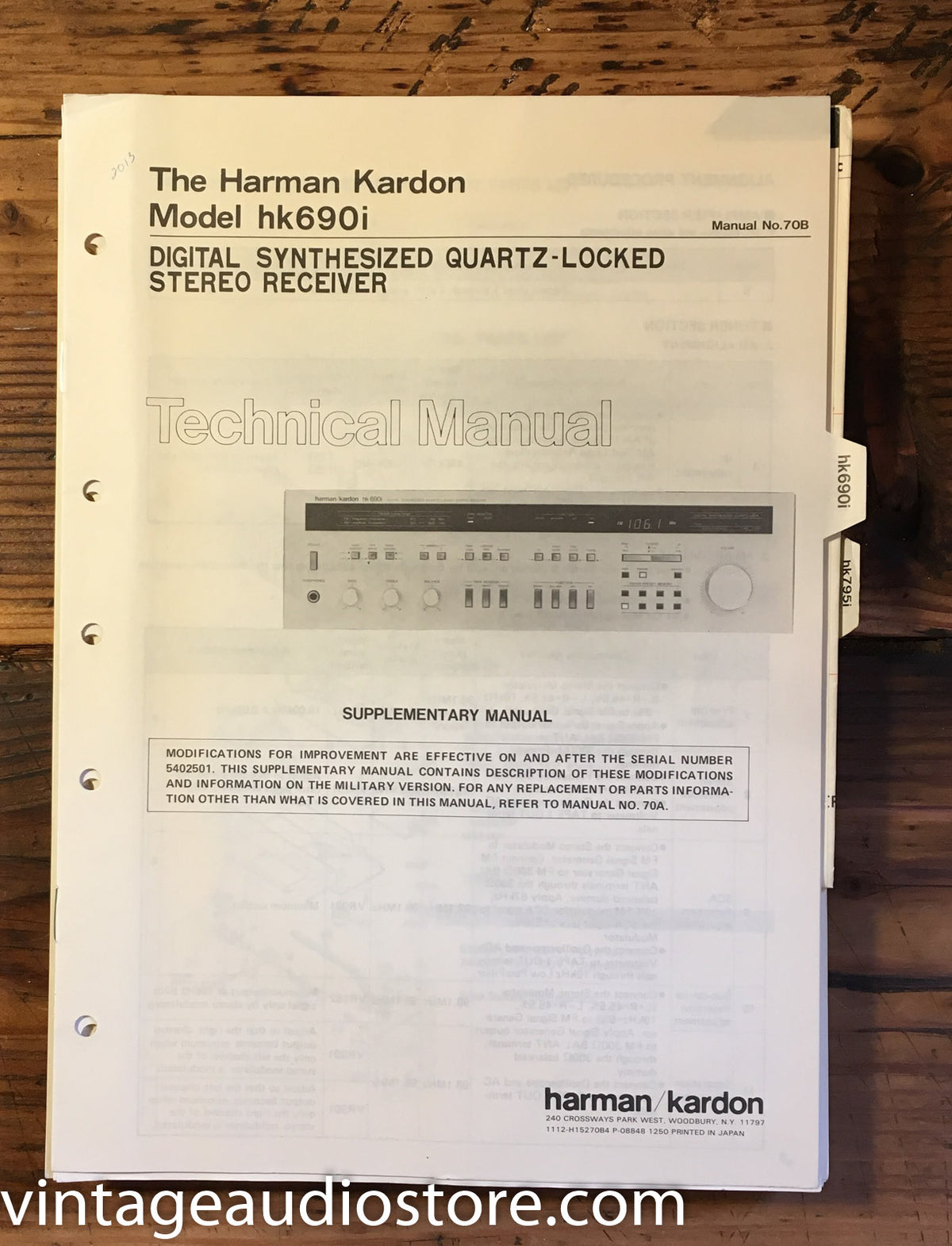 Harman Kardon HK690i HK 690i Service Manual Supplement *Original*