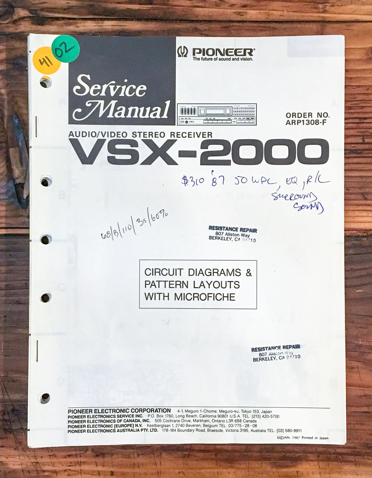 Pioneer VSX-2000 Receiver Service Manual *Original*