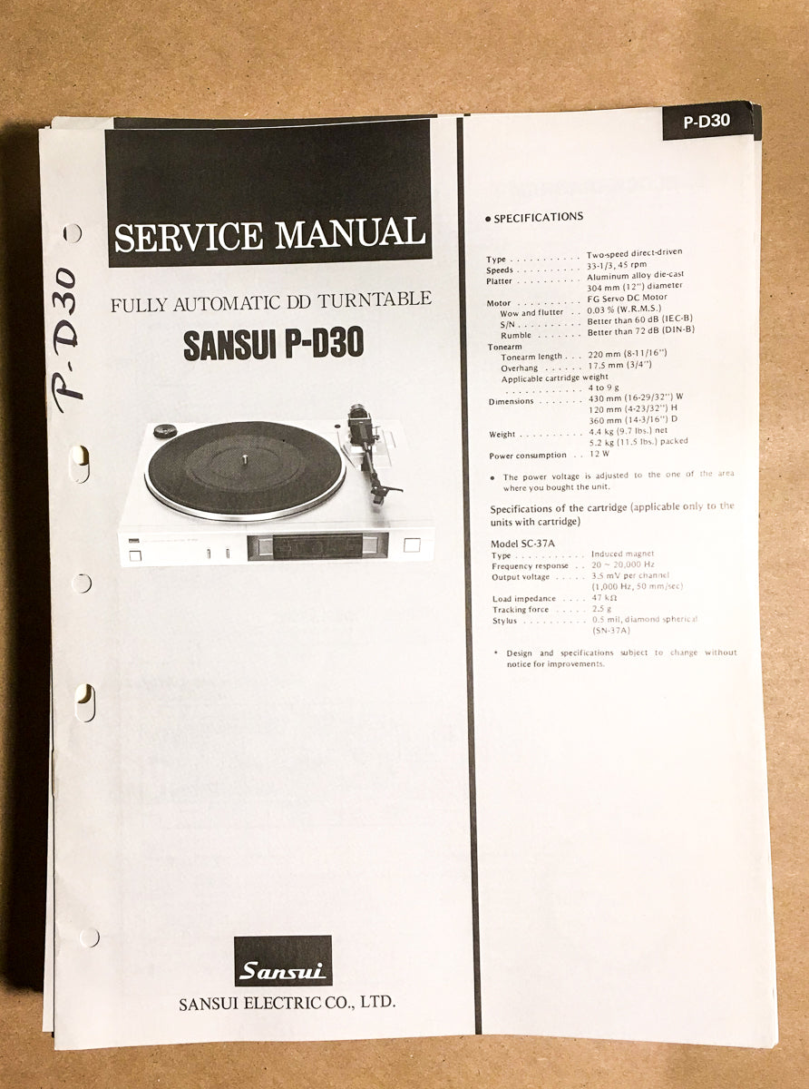 Sansui P-D30 Turntable / Record Player Service Manual *Original*
