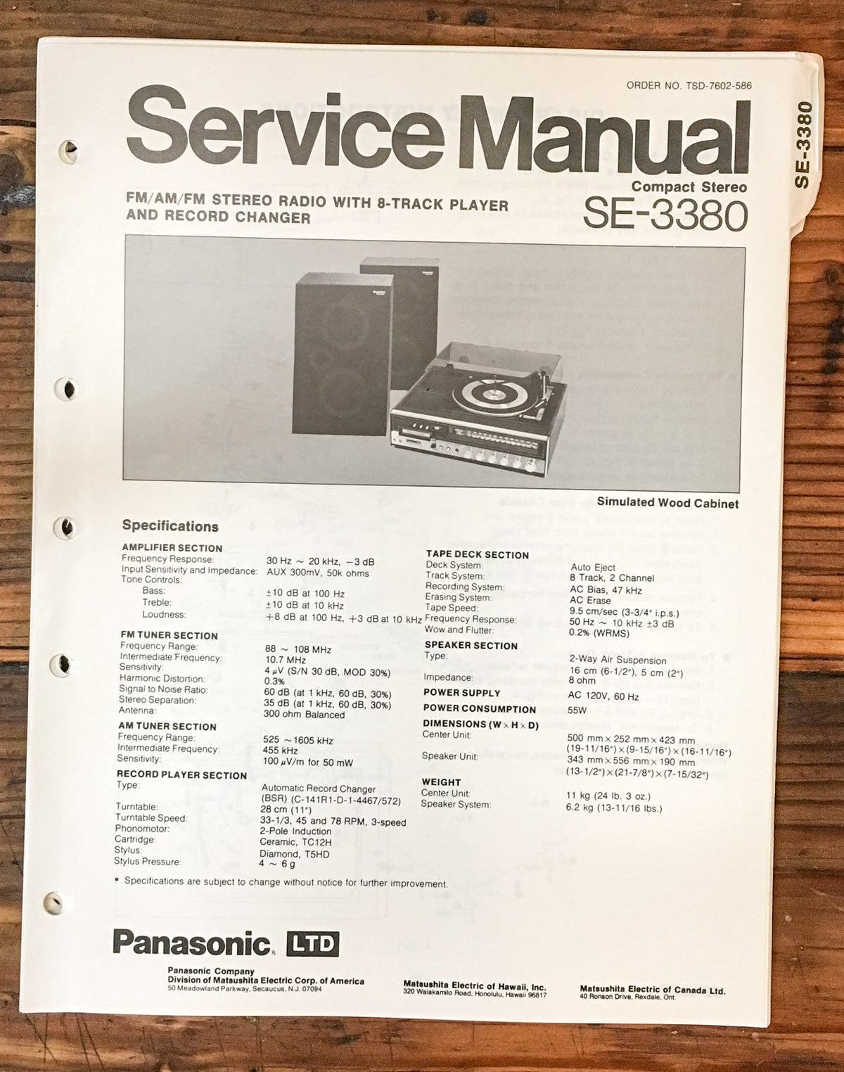 Panasonic SE-3380 Stereo Service Manual *Original*