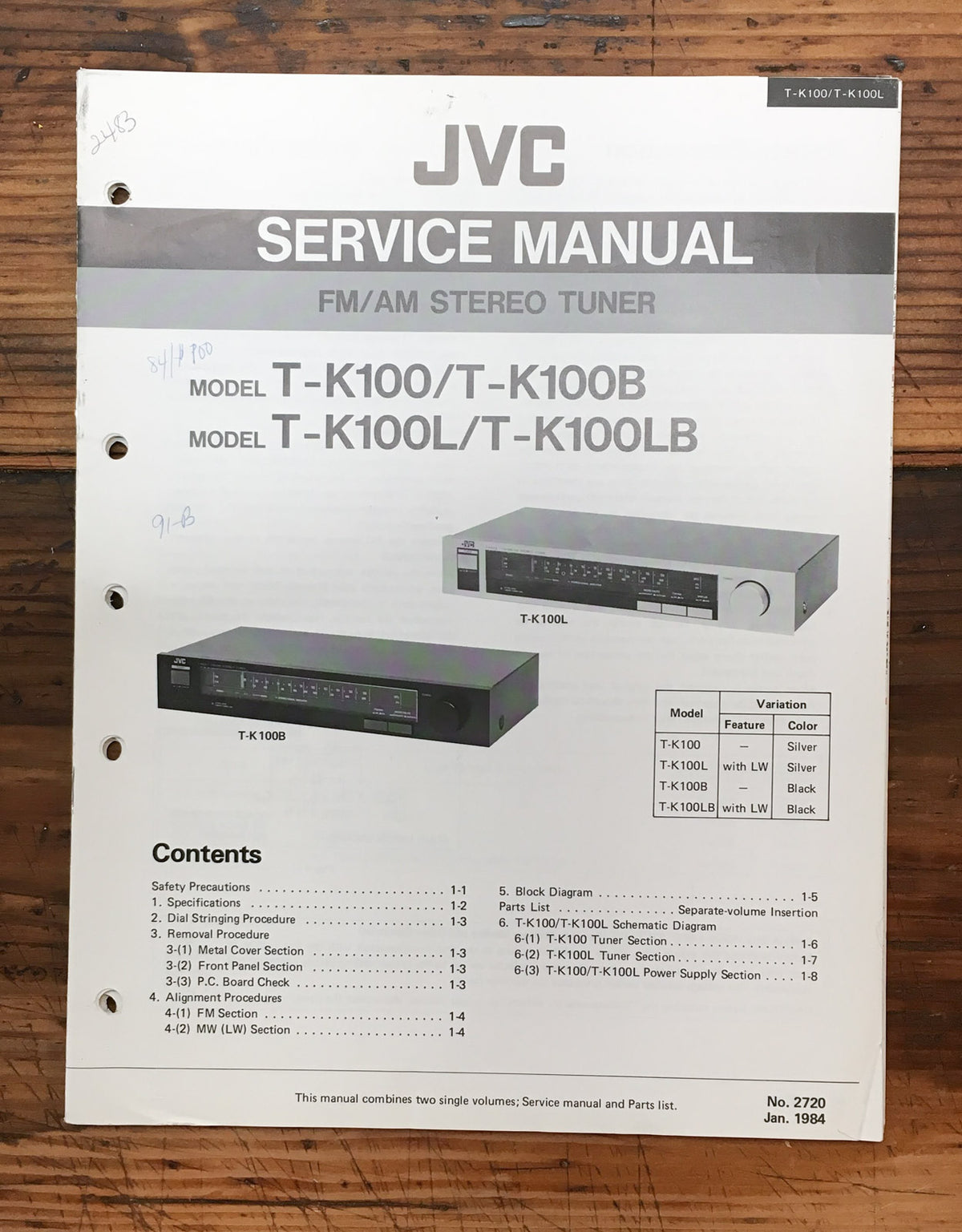 JVC T-K100 -K100B Tuner Service Manual *Original*
