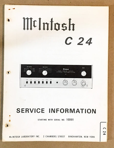 McIntosh C-24 / C24 Preamp / Preamplifier Service Manual *Original*