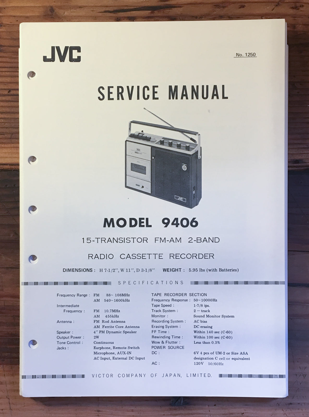 JVC Model 9406 Radio Service Manual *Original*