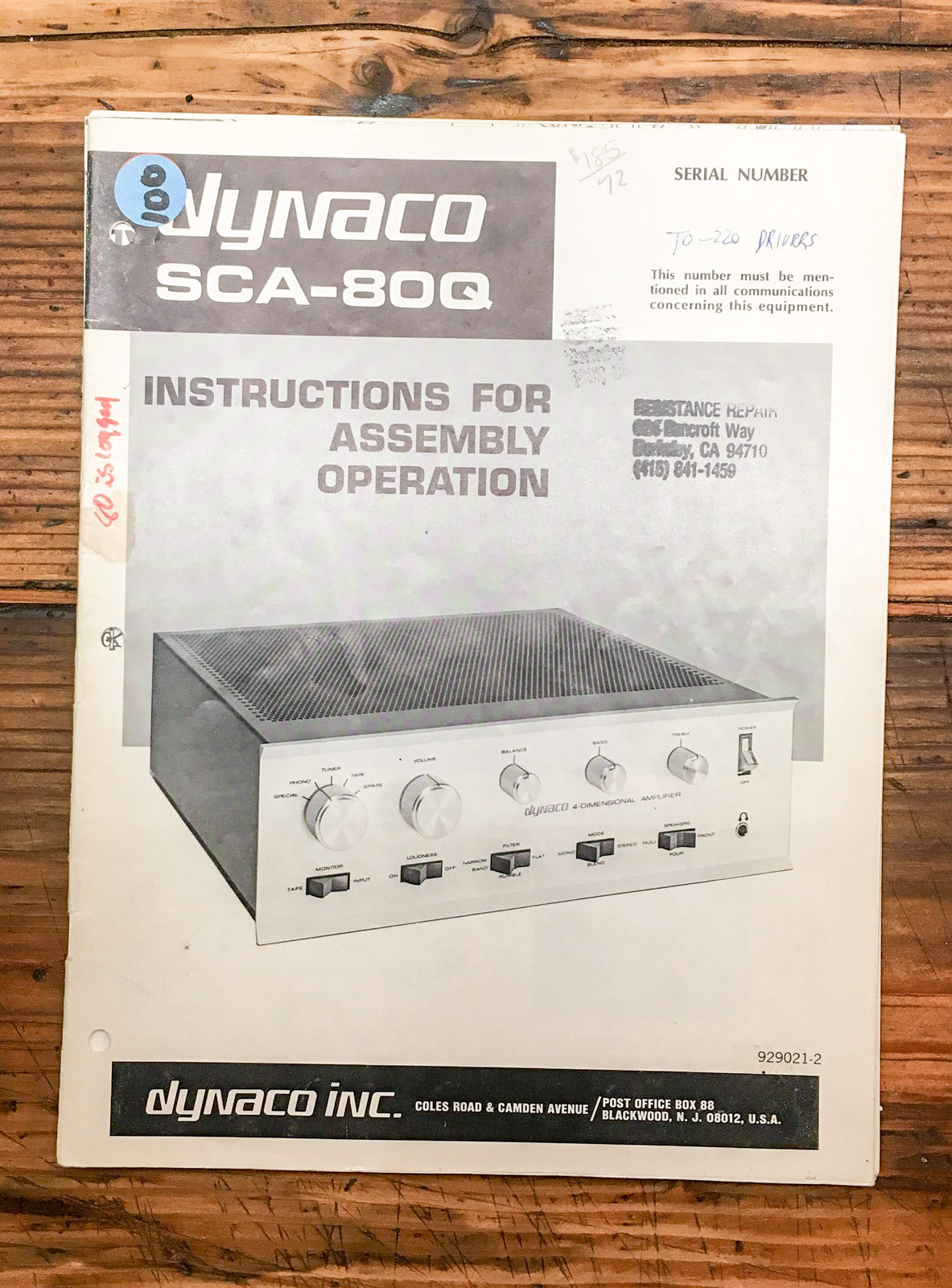 Dynaco SCA-80Q Amplifier Service Manual *Original*