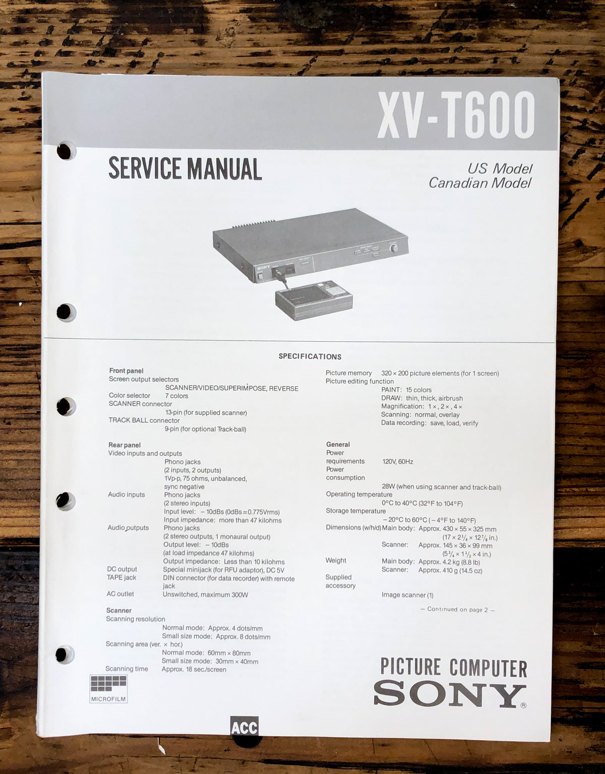 Sony XV-T600 Picture Computer Service Manual *Original*