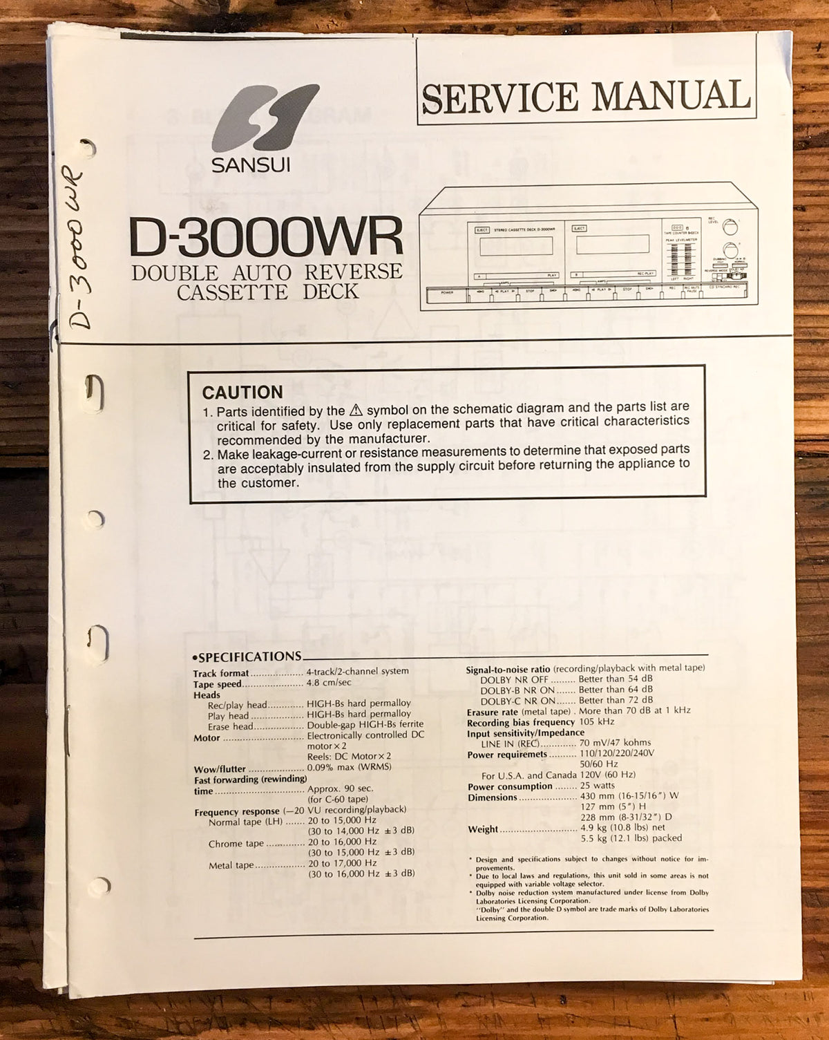 Sansui D-3000WR Cassette Service Manual *Original*