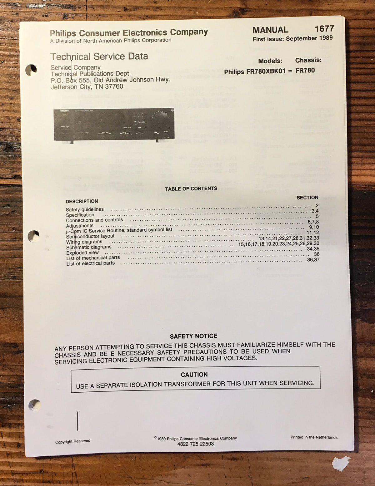Philips FR780 FR-780 Receiver Service Manual *Original*