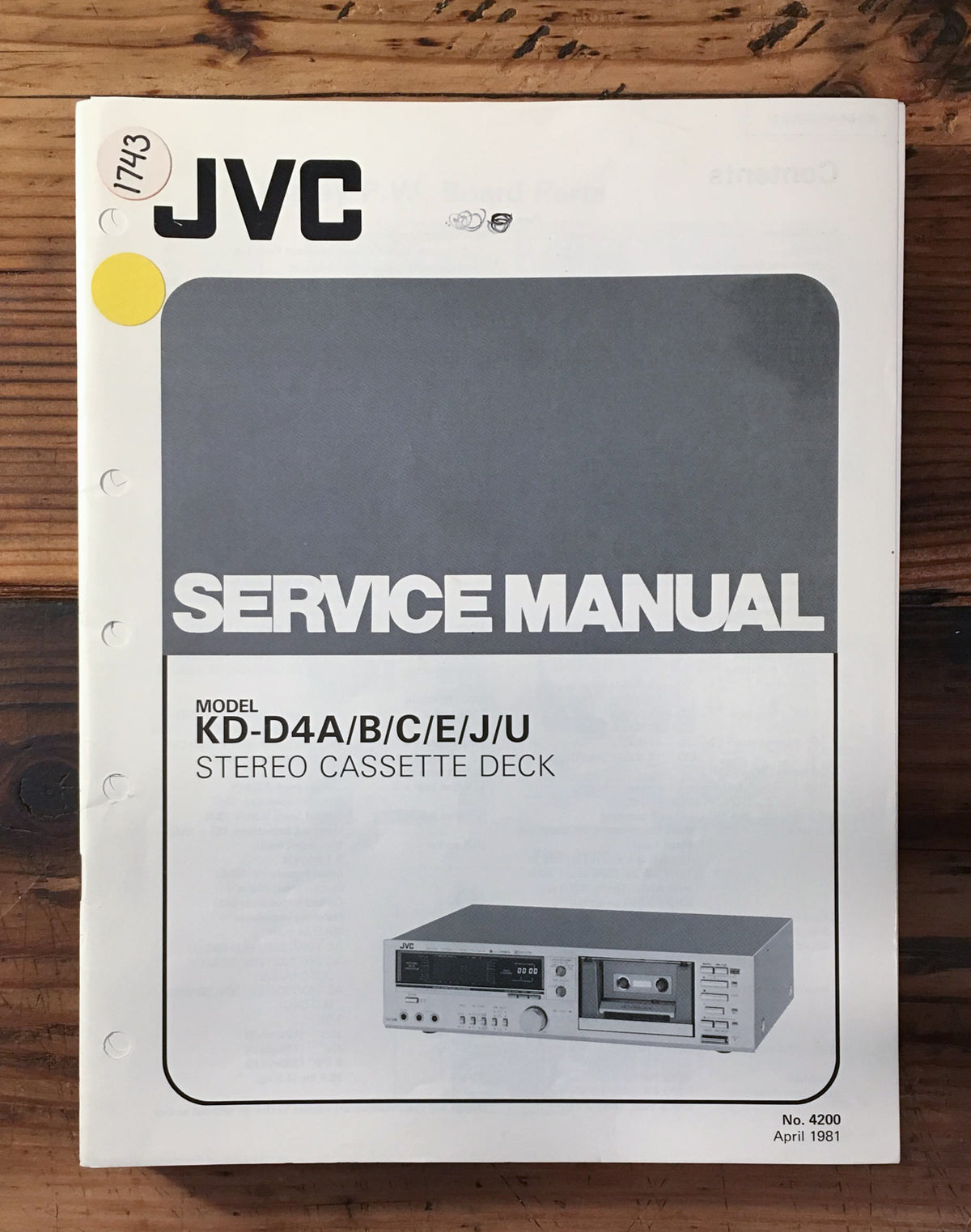 JVC KD-D4 KD-D4A Cassette Service Manual *Original*