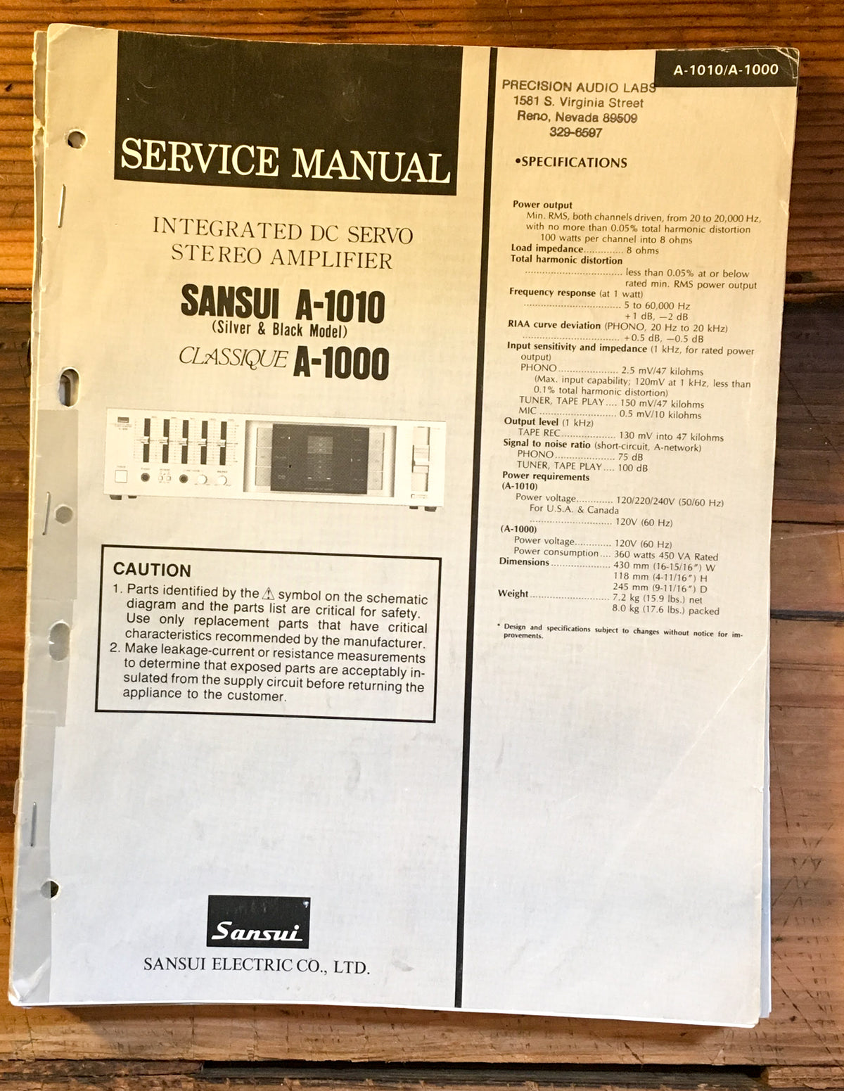 Sansui A-1000 A-1010 Amplifier Service Manual *Original*