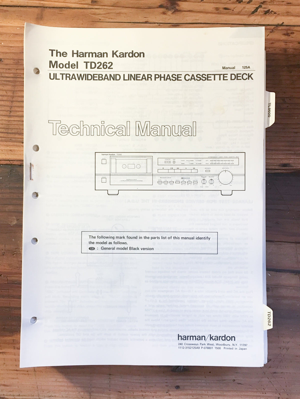 Harman Kardon HK TD262 TD-262 Cassette Service Manual *Original*