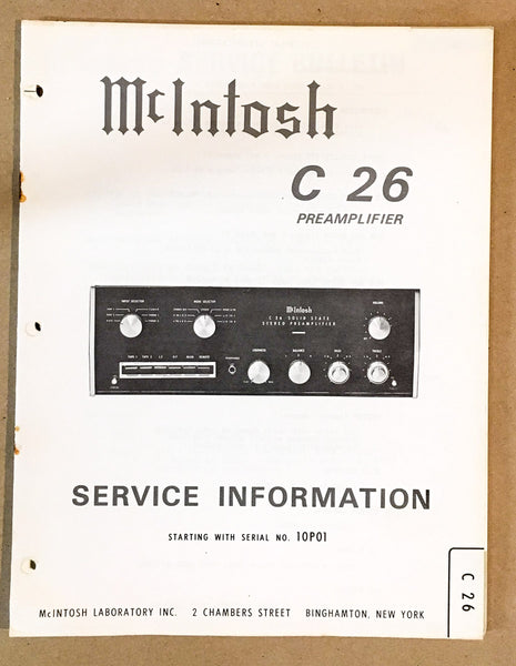 McIntosh C-26 / C26 Preamp / Preamplifier Service Manual *Original*