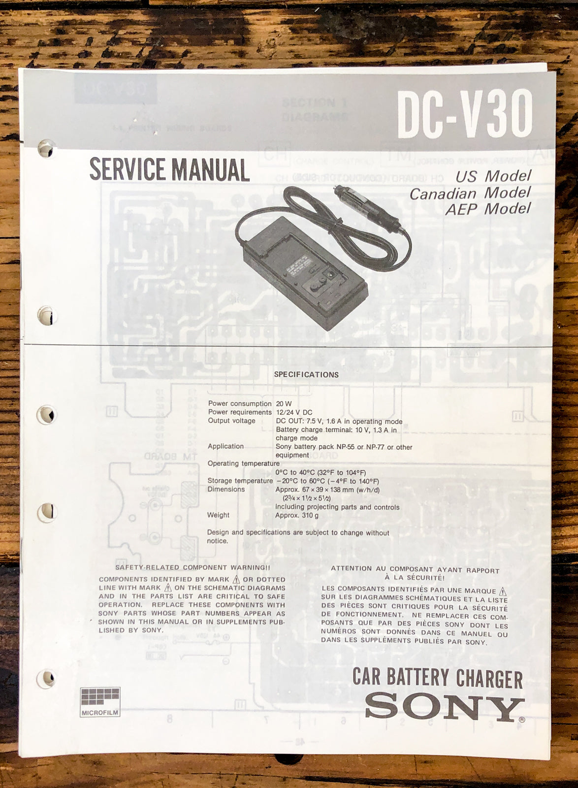 Sony DC-V30 Charger Service Manual *Original*