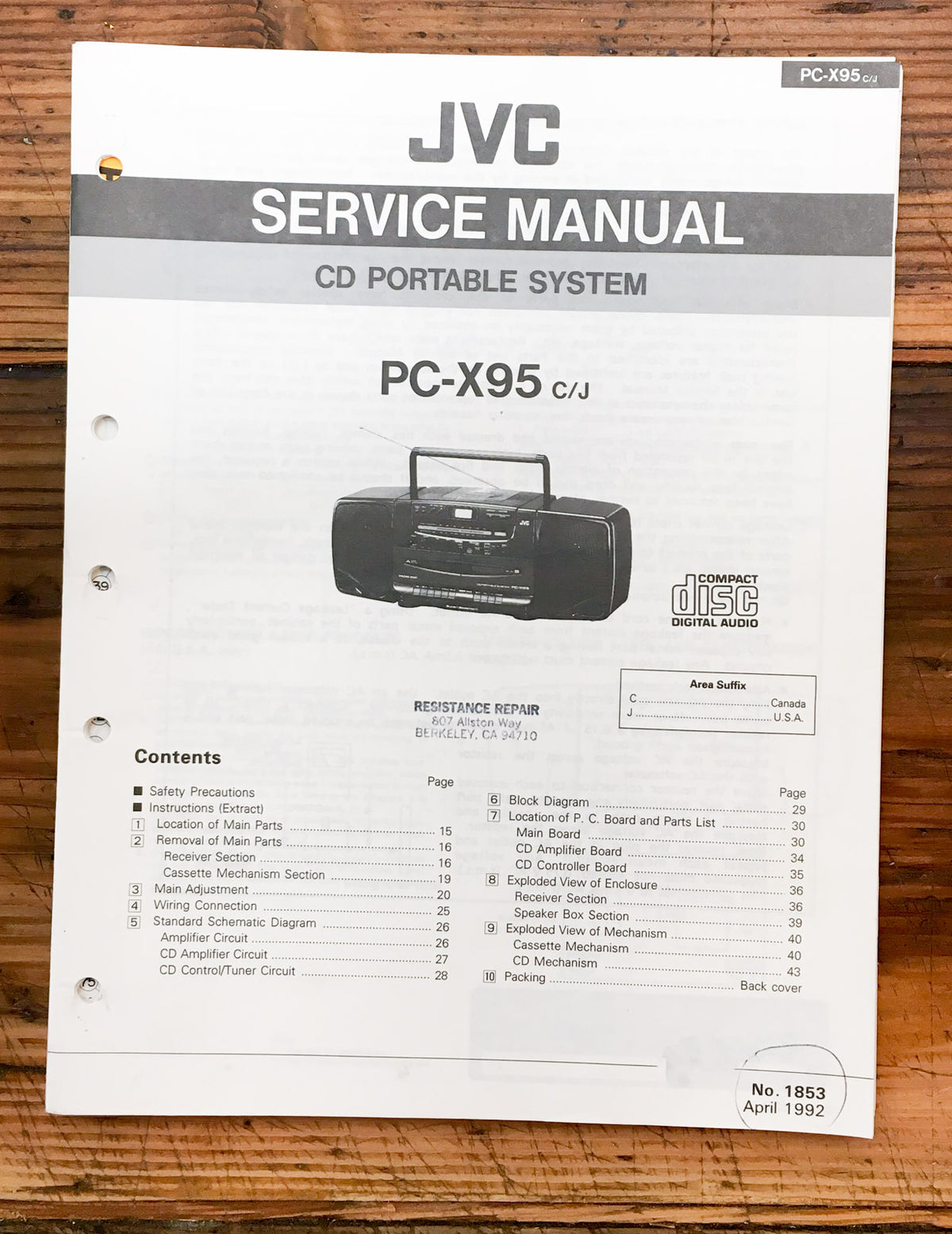 JVC PC-X95 Stereo Service Manual *Original*