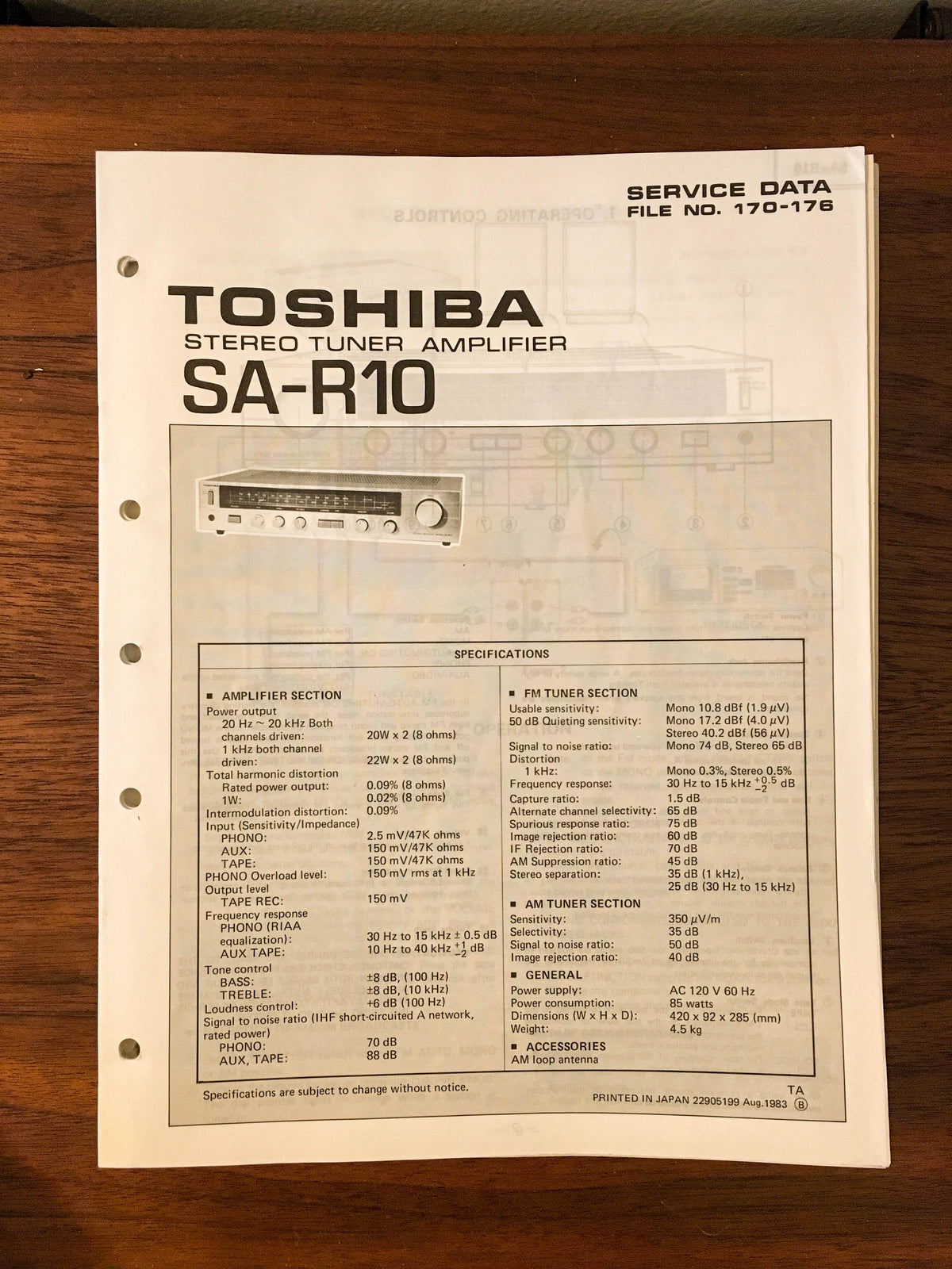 Toshiba SA-R10 Amplifier Service Manual *Original*