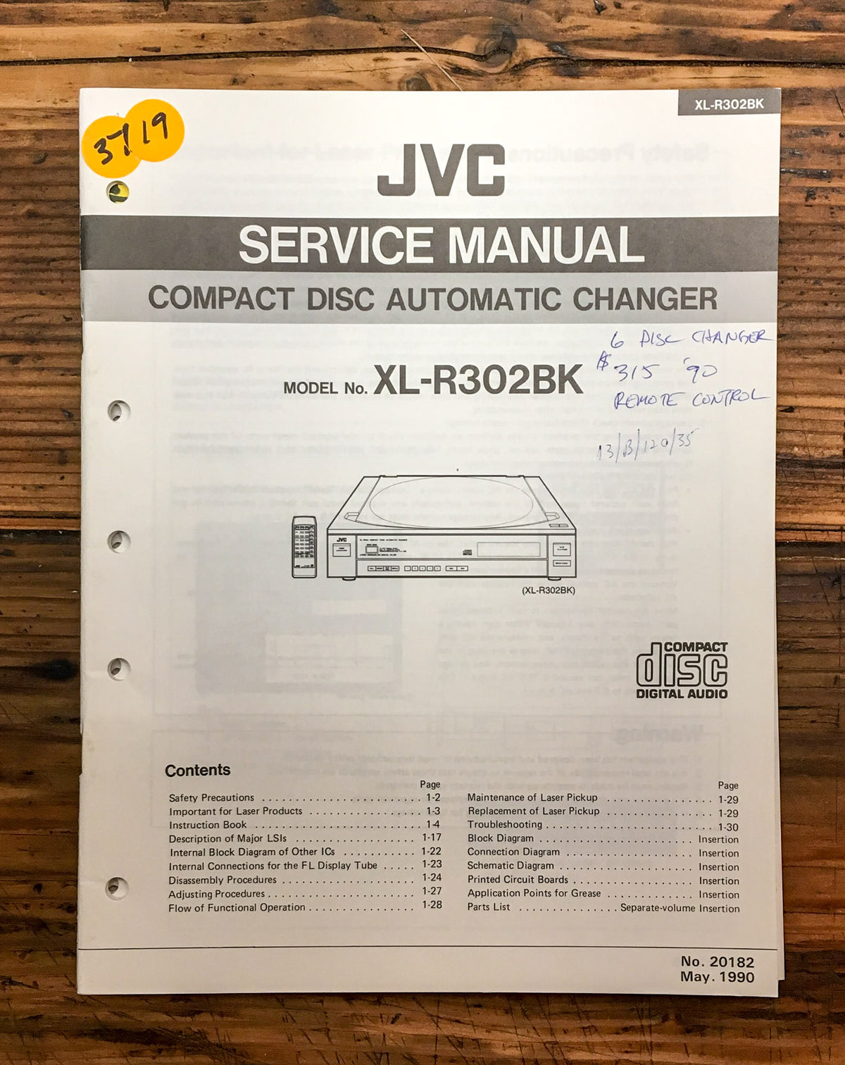 JVC XL-R302 CD Player Additional Service Manual *Original*