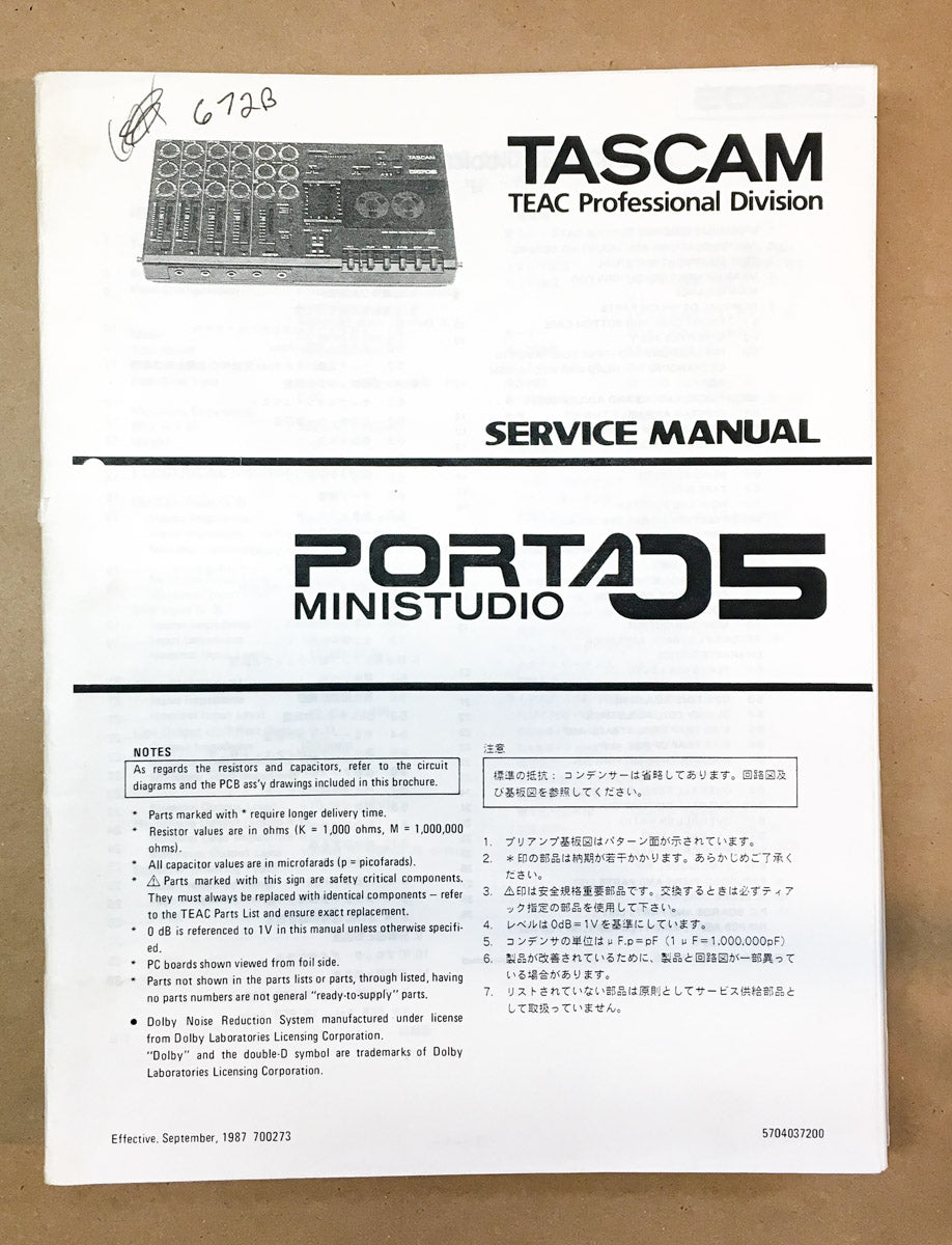 Teac Mini Studio Porta 5 Five Mixing Console Service Manual *Original*
