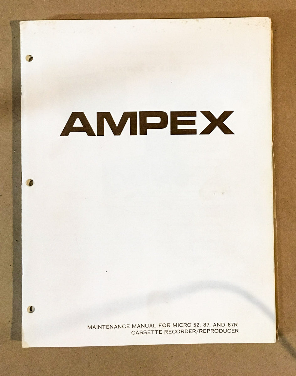 Ampex Micro 52 87 87R Cassette Player Service Manual *Original* #1