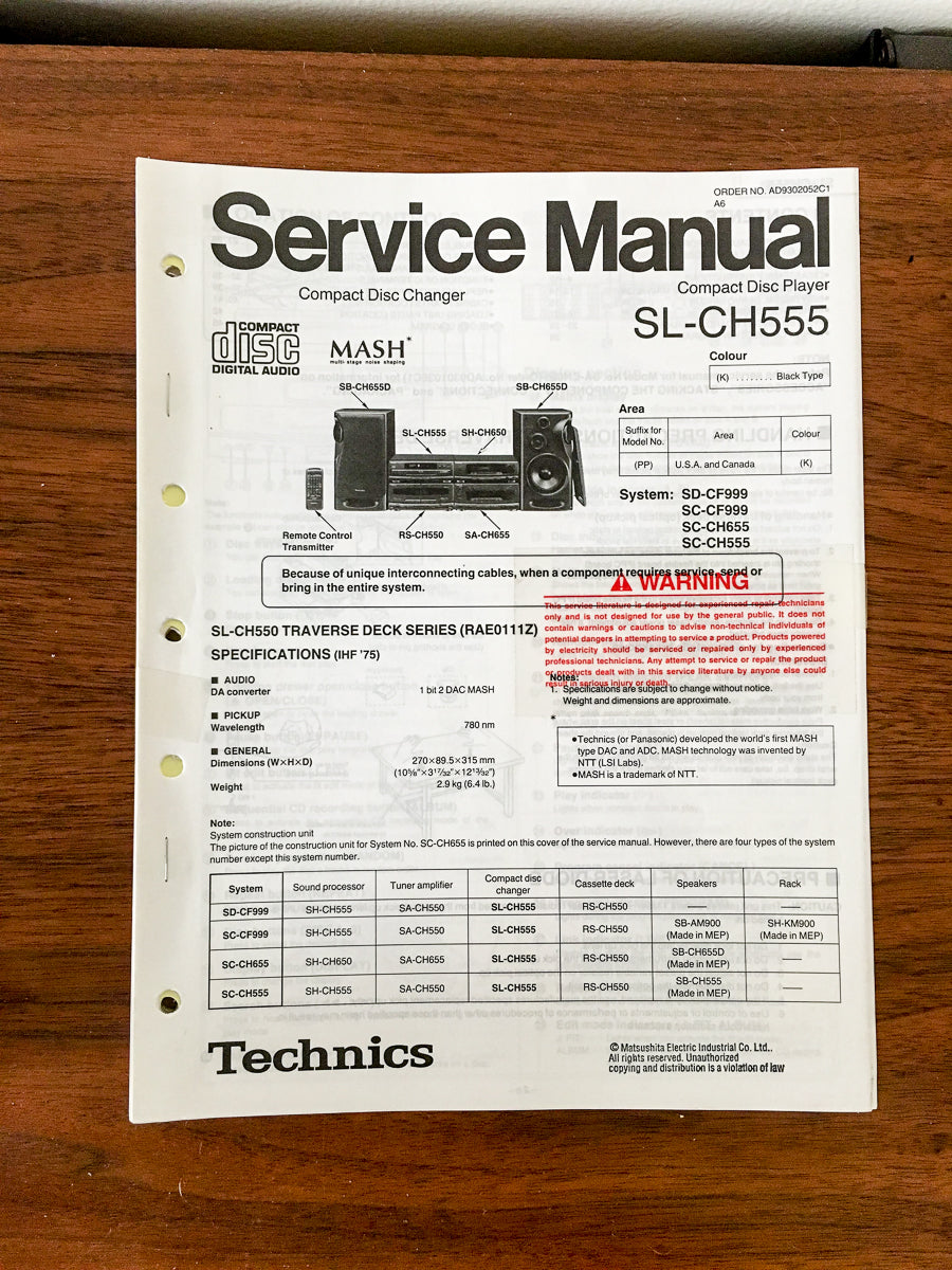Panasonic SL-CH555 CD Player Service Manual *Original*