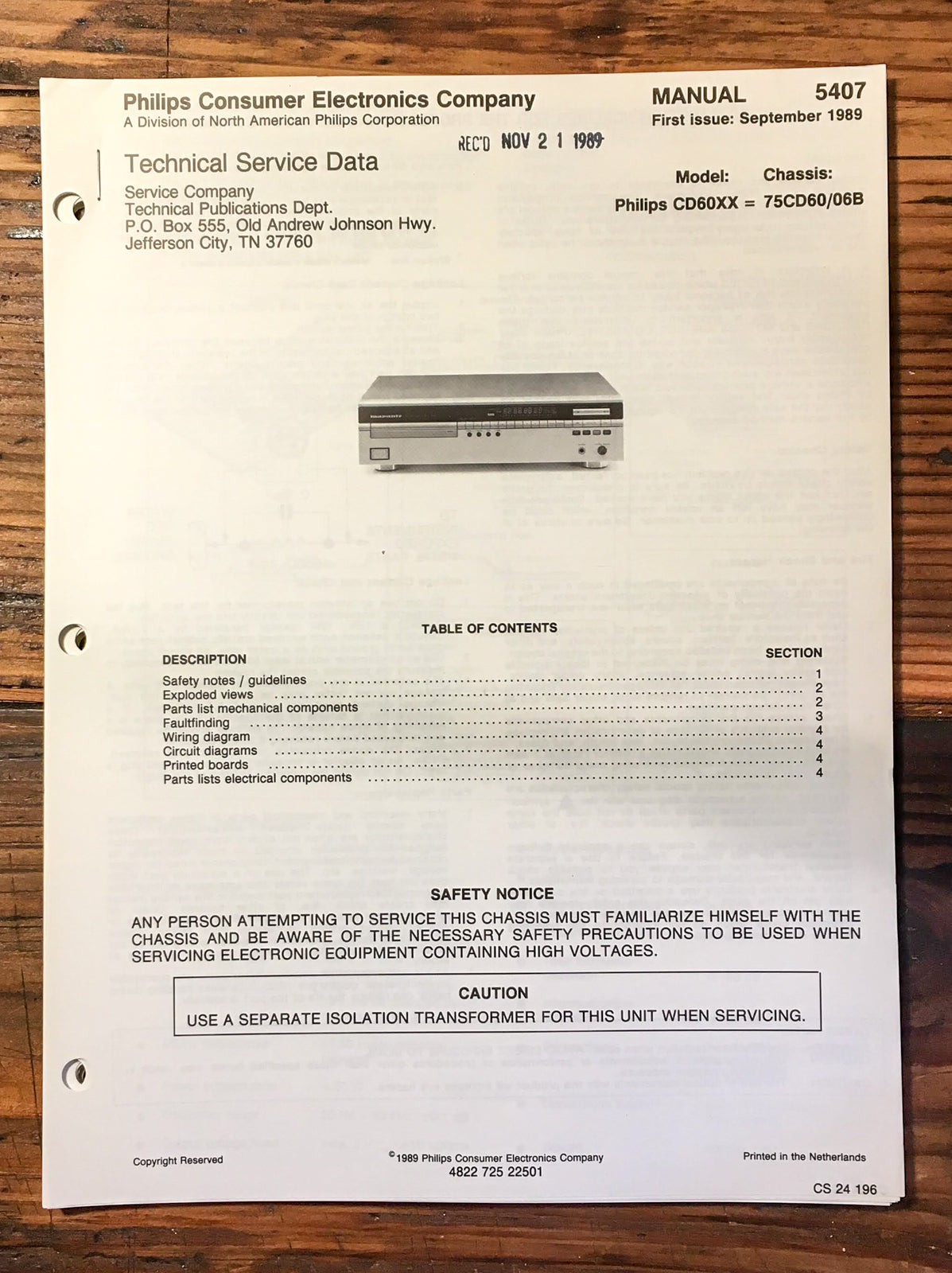 Philips CD60CD-60 CD Player Service Manual *Original*