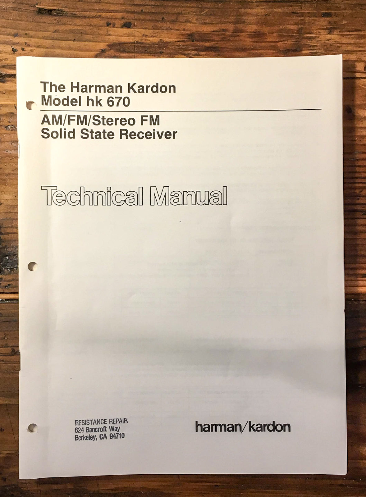 Harman Kardon HK670 HK 670 Service Manual *Original*