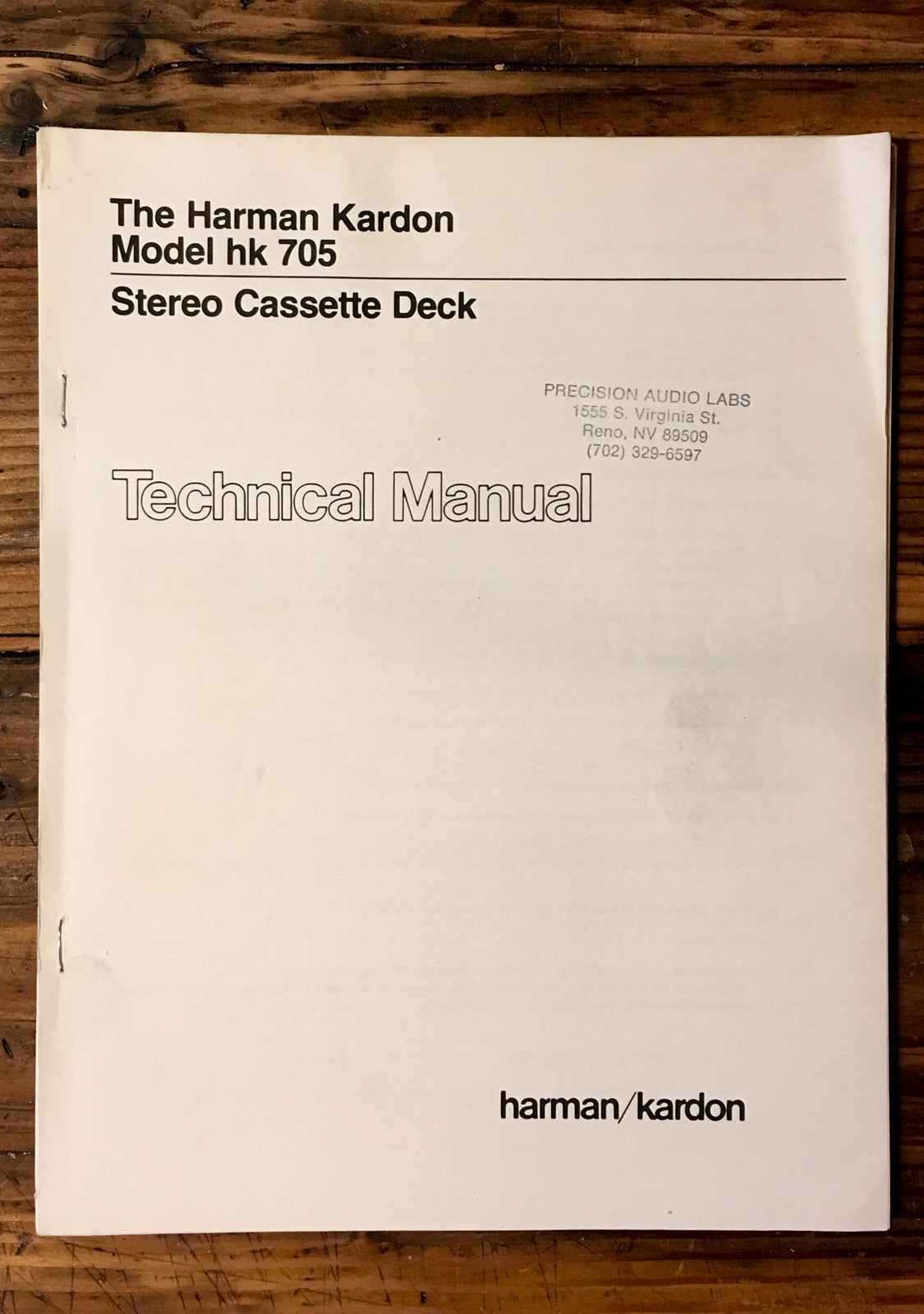 Harman Kardon HK 705 Cassette Service Manual *Original*