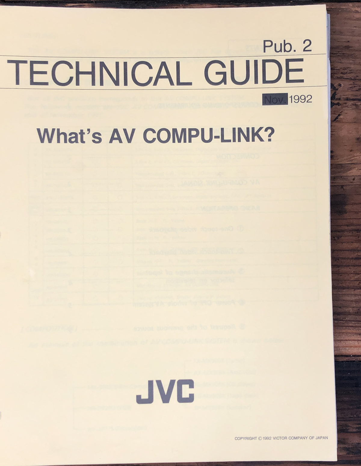 JVC Pub. 2What is AV Compu-Link? 1992 Service Manual *Original*
