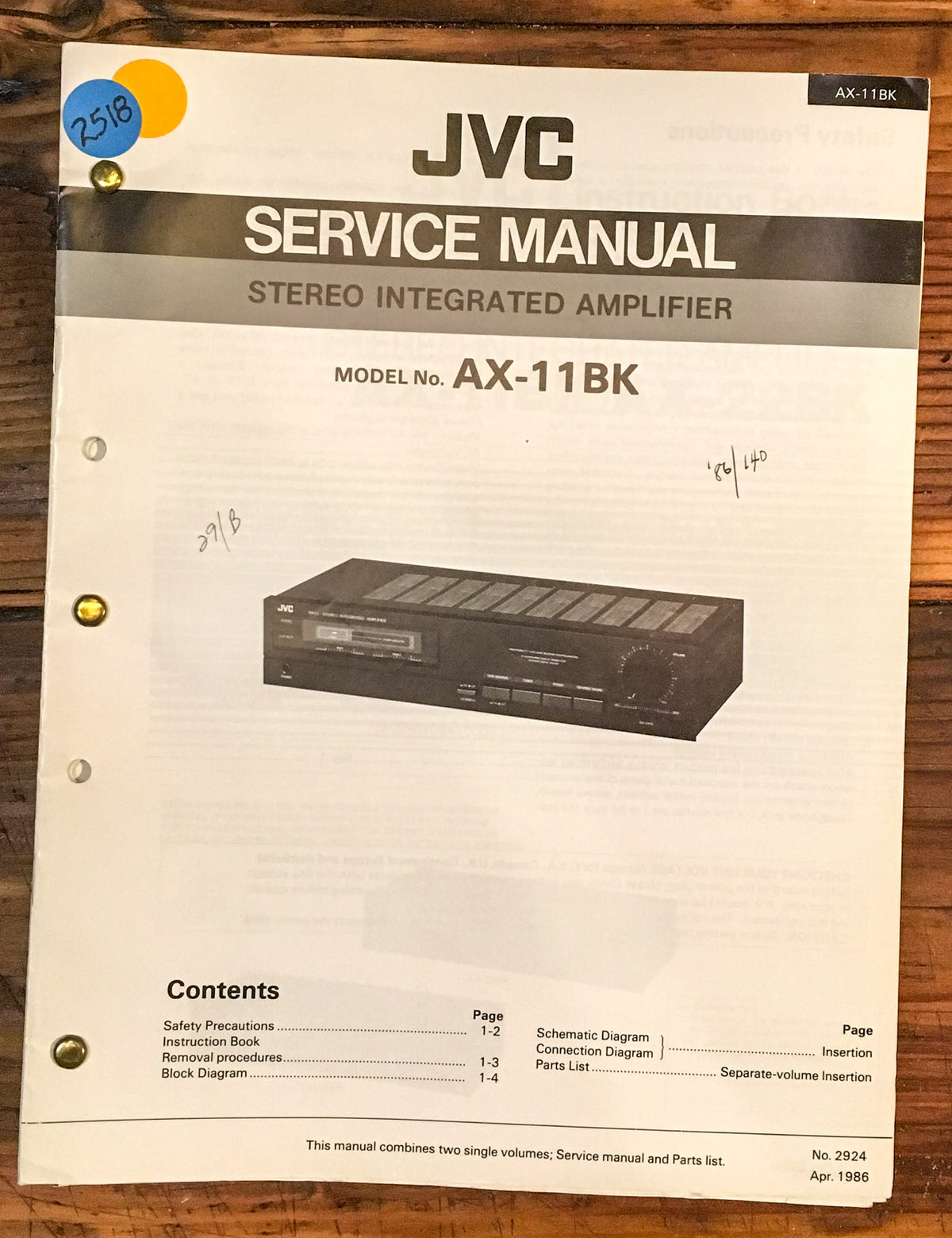 JVC AX-11 BK AX-11BK Amplifier Service Manual *Original*