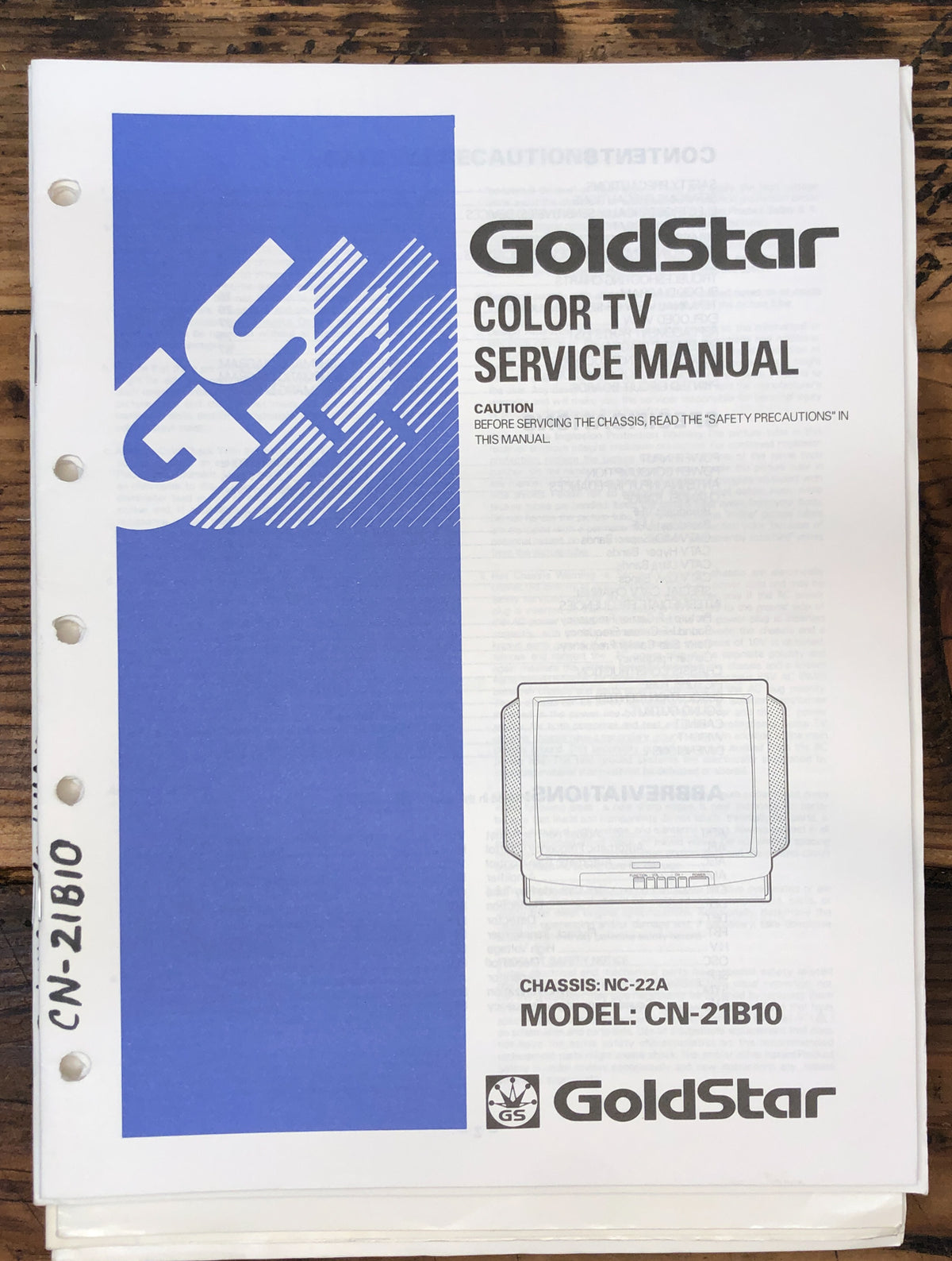 Goldstar CN-21B10 TV / Monitor Service Manual *Original*