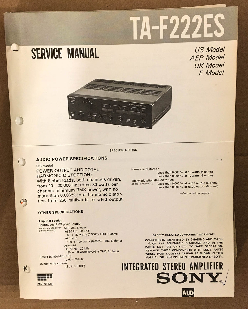 Sony TA-F222ES Stereo Amplifier Service Manual *Original*