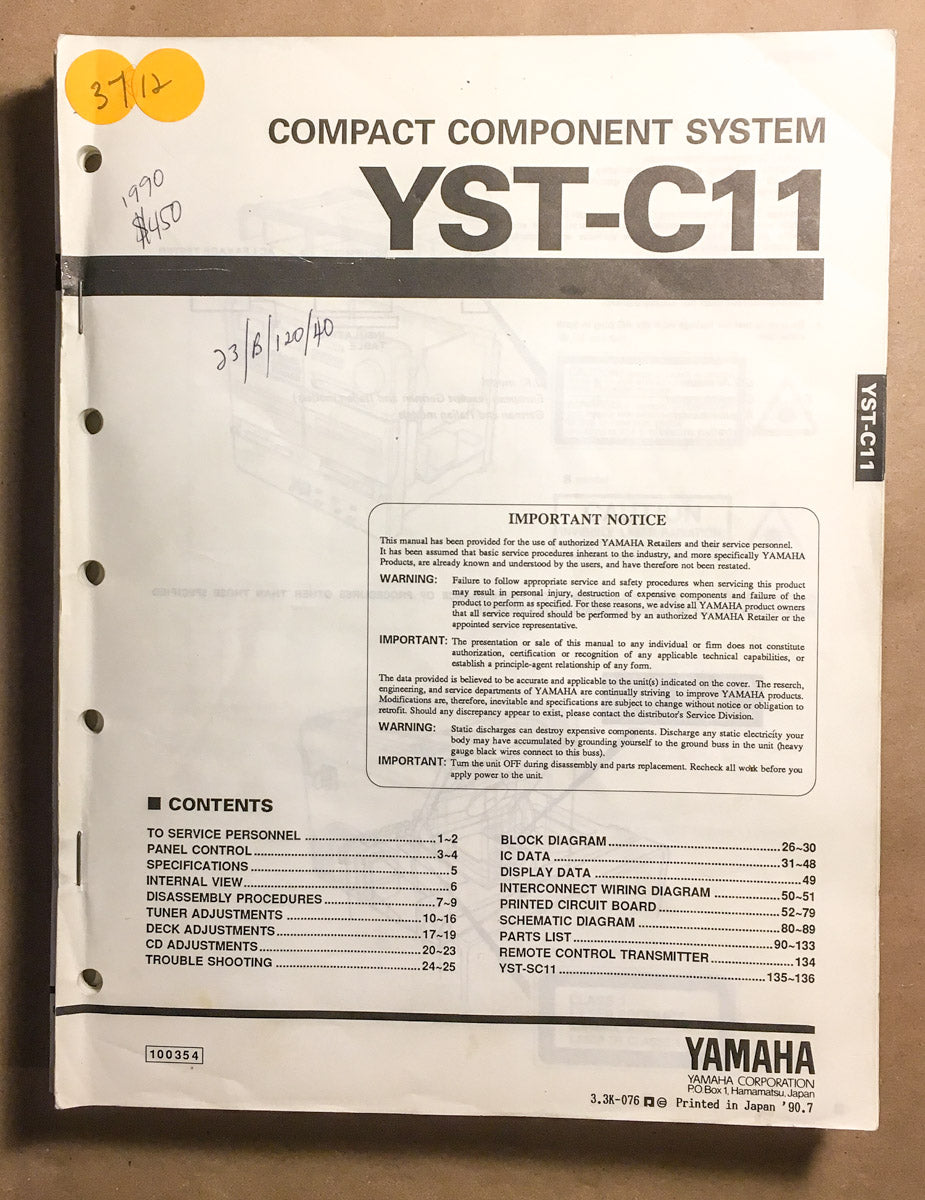 Yamaha YST-C11 Stereo Service Manual *Original*