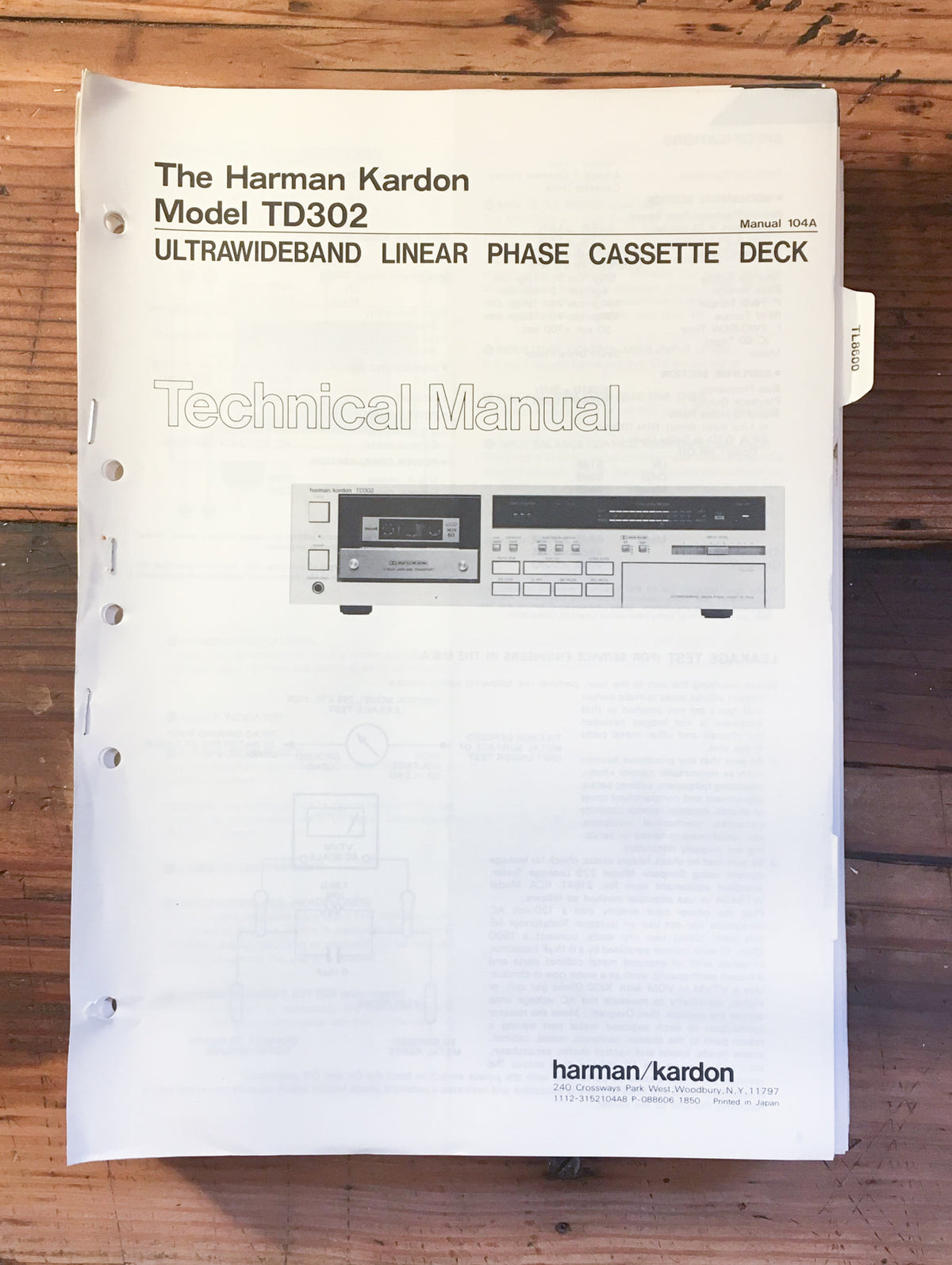 Harman Kardon HK TD302 TD-302 Cassette Service Manual *Original*