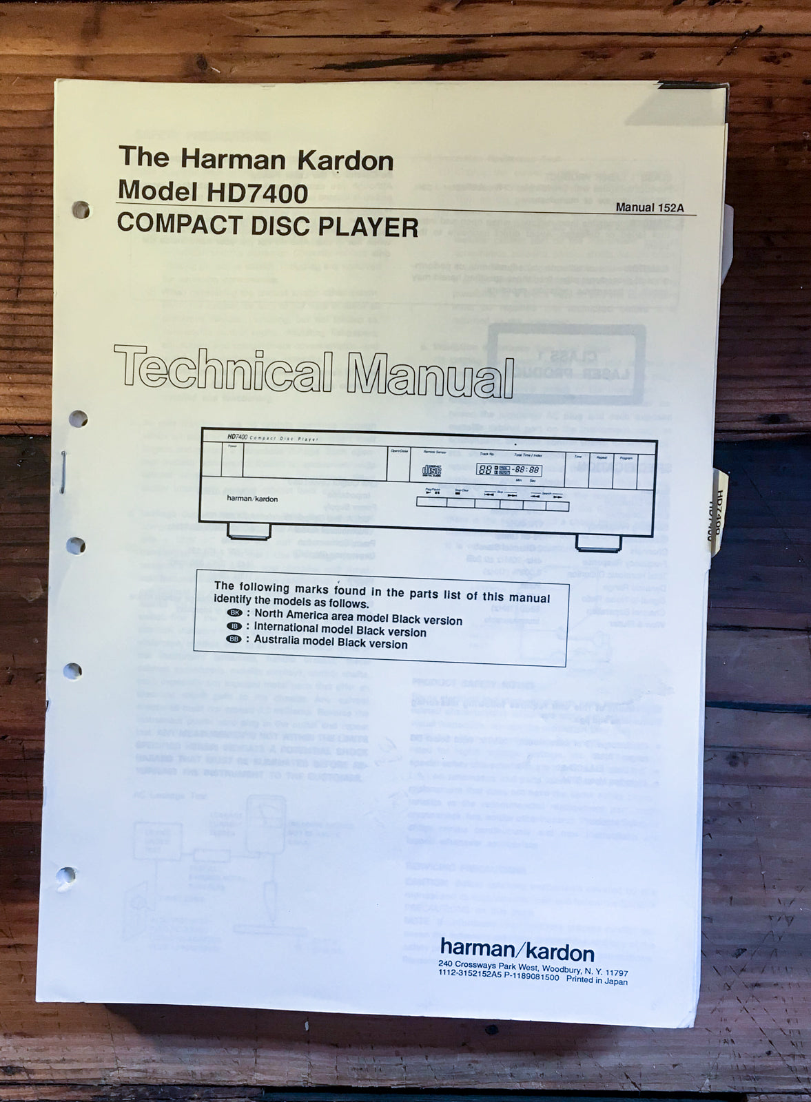 HK Harman Kardon HD7400 HD-7400 CD Player Service Manual *Original* #1