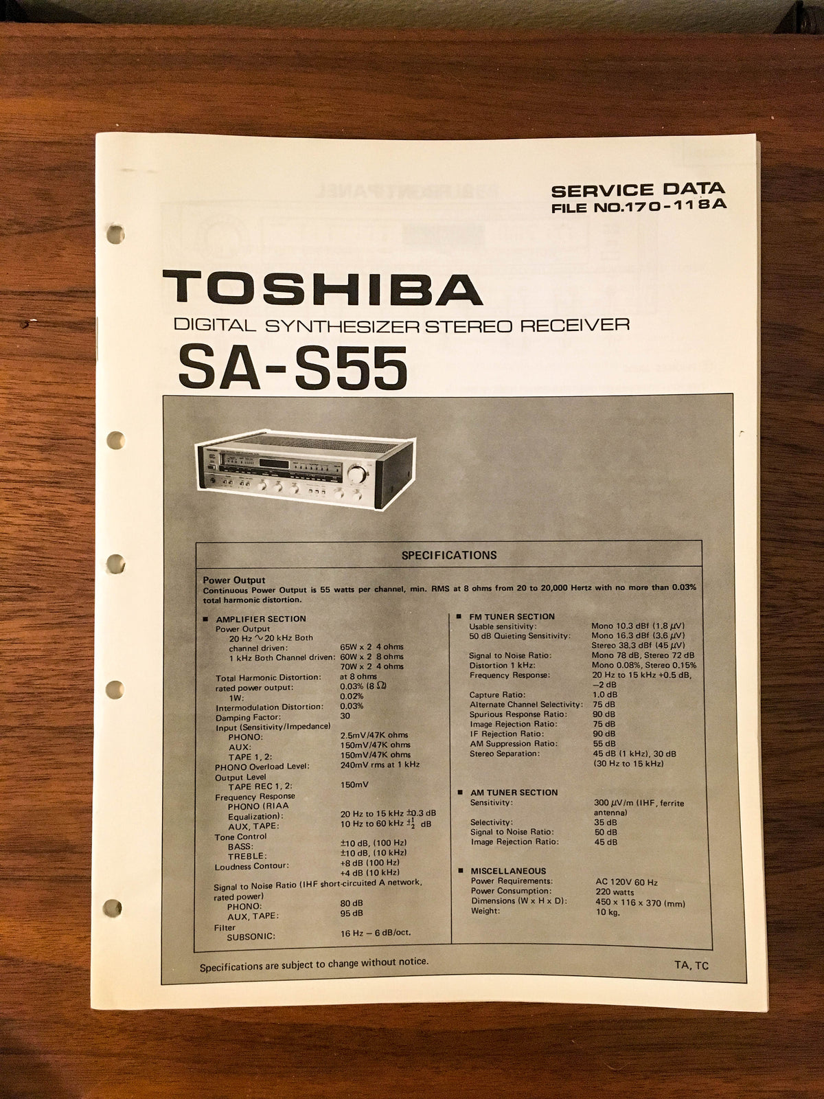Toshiba SA-S55 Receiver Service Manual *Original*
