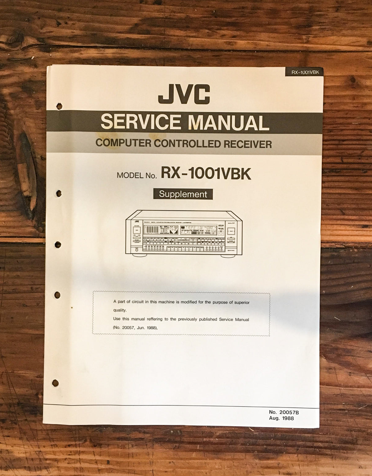 JVC RX-1001VBK RX-1001 VBK Receiver Service Manual Supplement *Original*