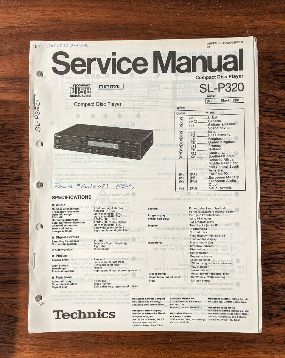 *Original* Technics SL-P400C CD Player Service Manual