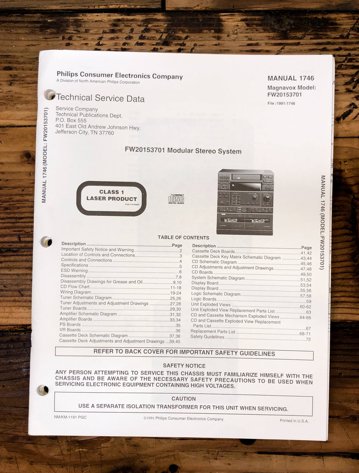 Philips FW2015 3701 FW20153701 Stereo Service Manual *Original*