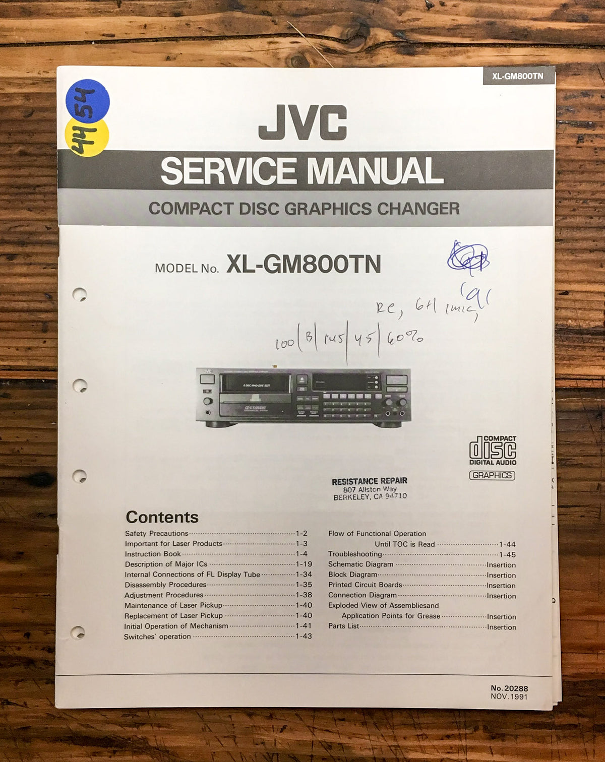 JVC XL-GM800TN XL-GM800 CD Graphics Changer Service Manual *Original*