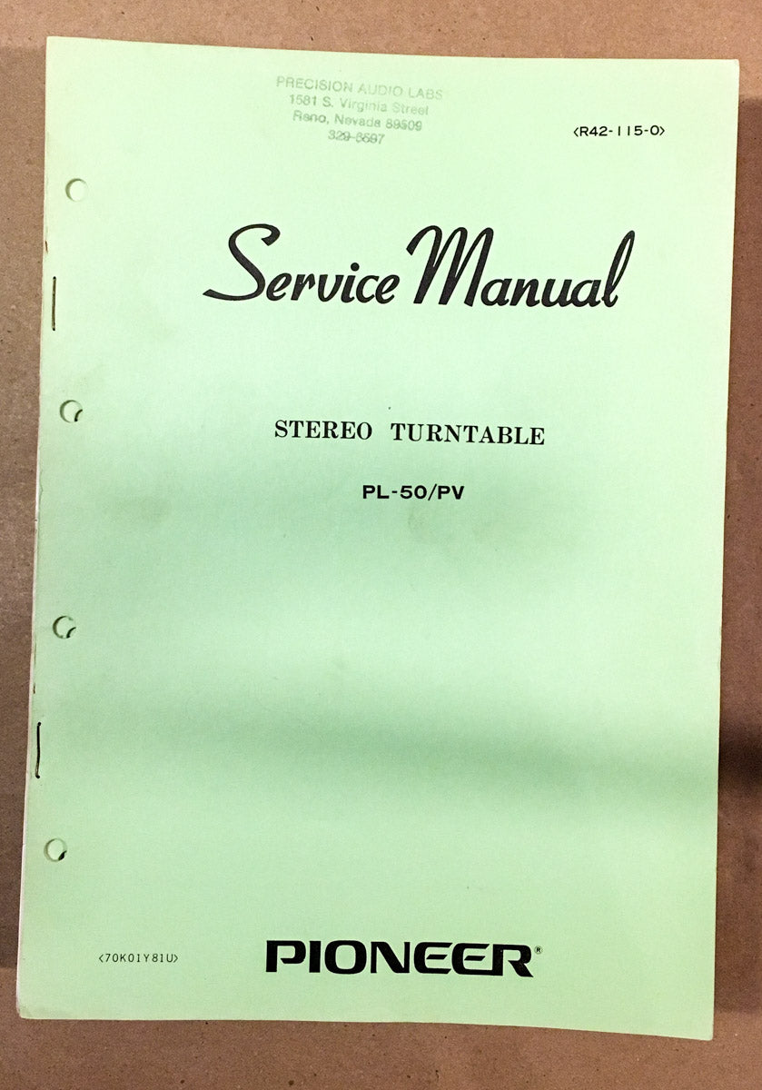 Pioneer PL-50 Turntable / Record Player Service Manual *Original* #1