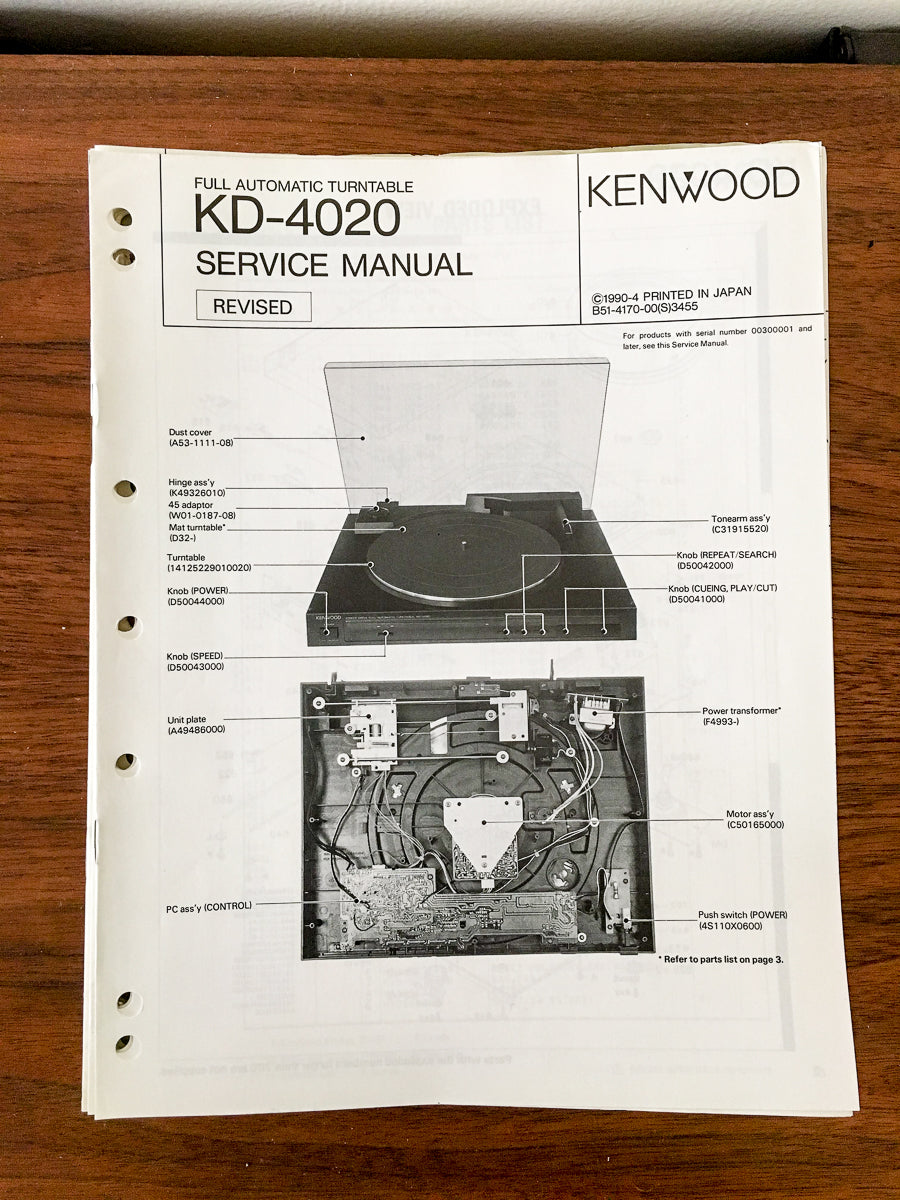 Kenwood KD-4020 Record Player / Turntable Revised Service Manual *Original* #1