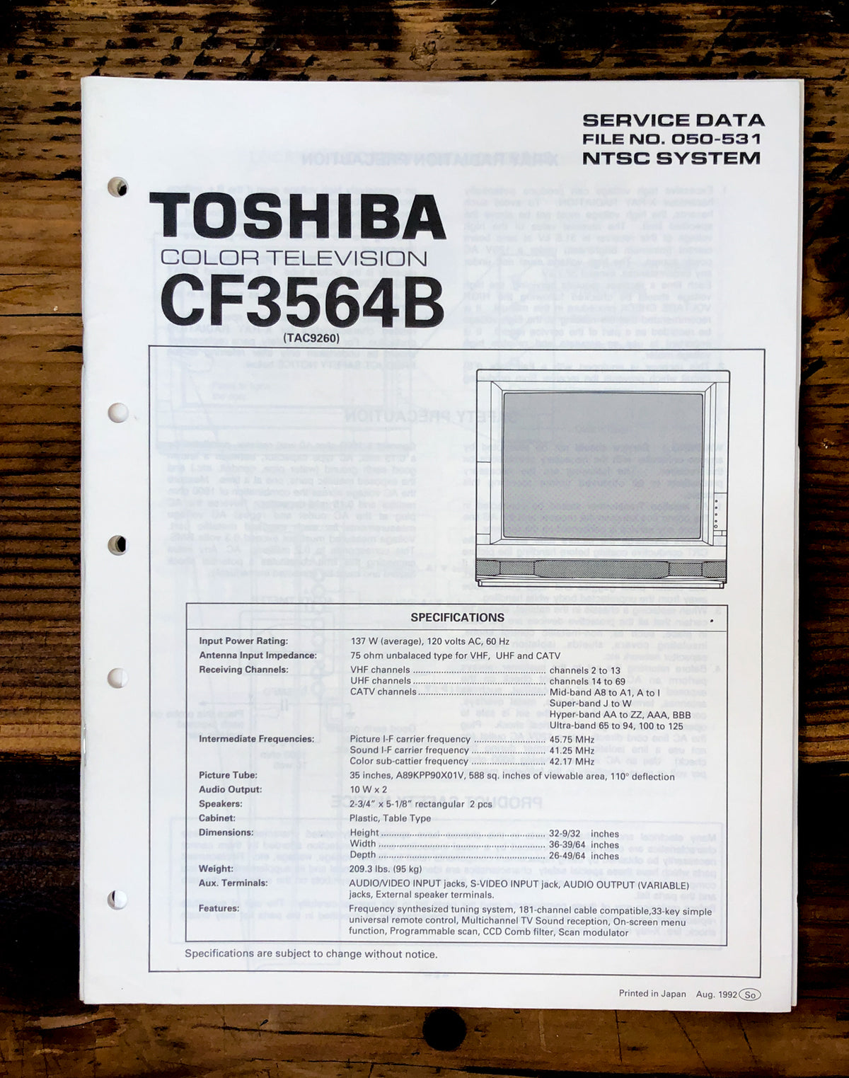 Toshiba CF3564B TV Service Manual *Original*