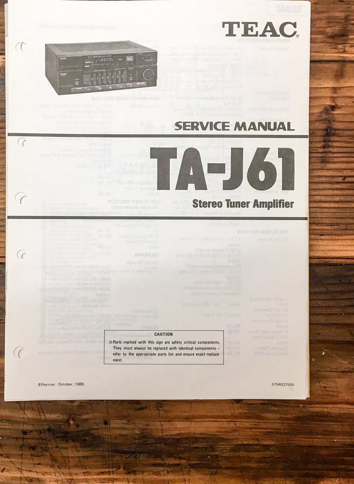 Teac TA-J61 Tuner Amplifier Service Manual *Original*