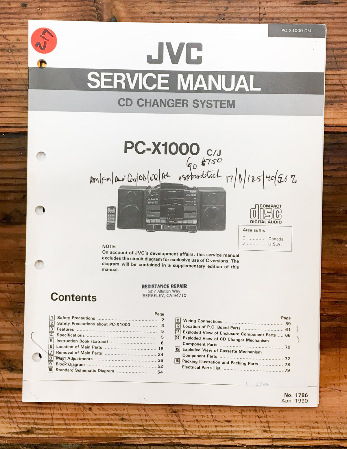 JVC PC-X1000 Stereo Service Manual *Original*