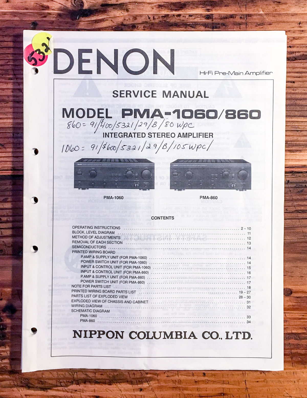 Denon PMA-1060 PMA-860 Amplifier Service Manual *Original*