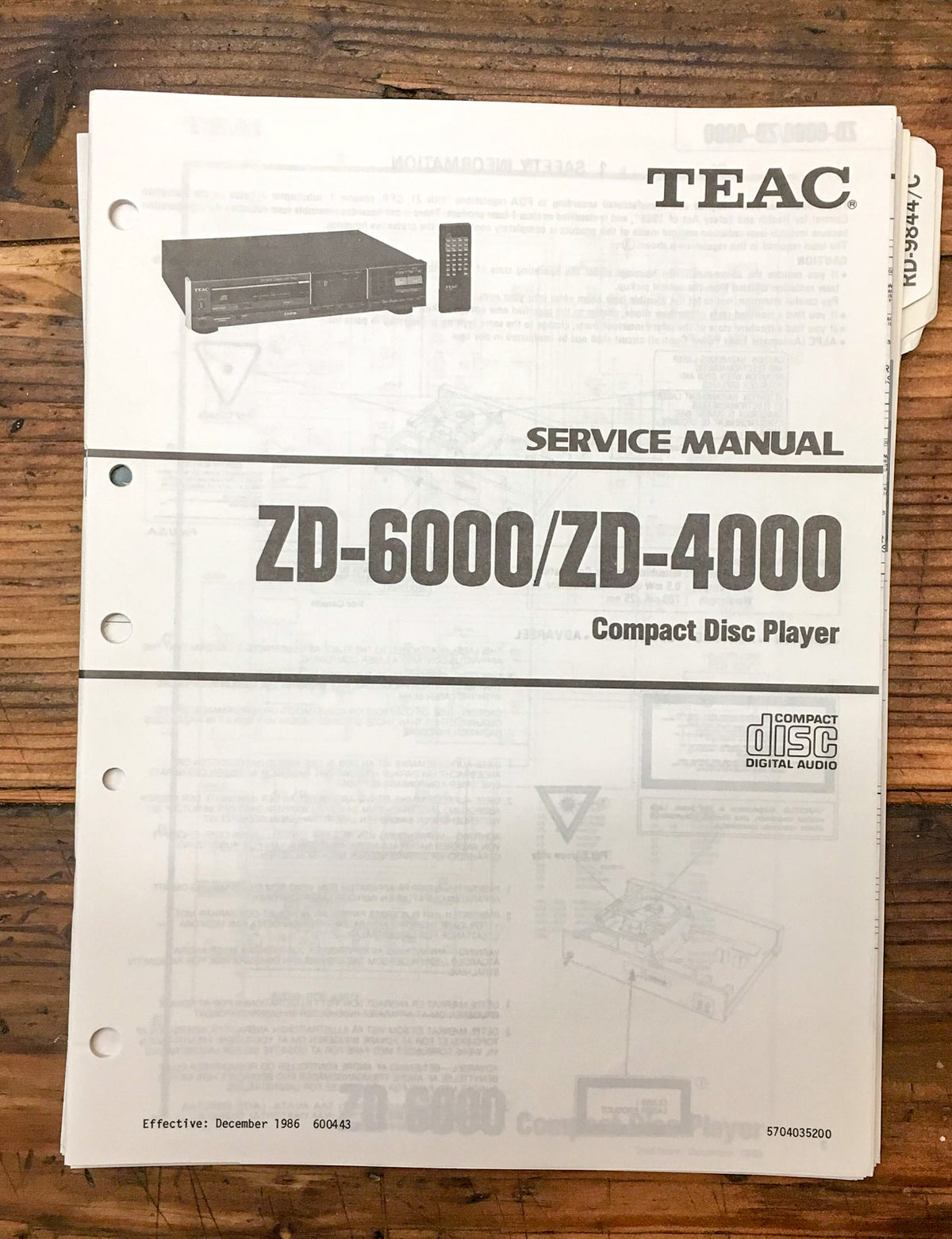 Teac ZD-4000 ZD-6000 CD Player Service Manual *Original*